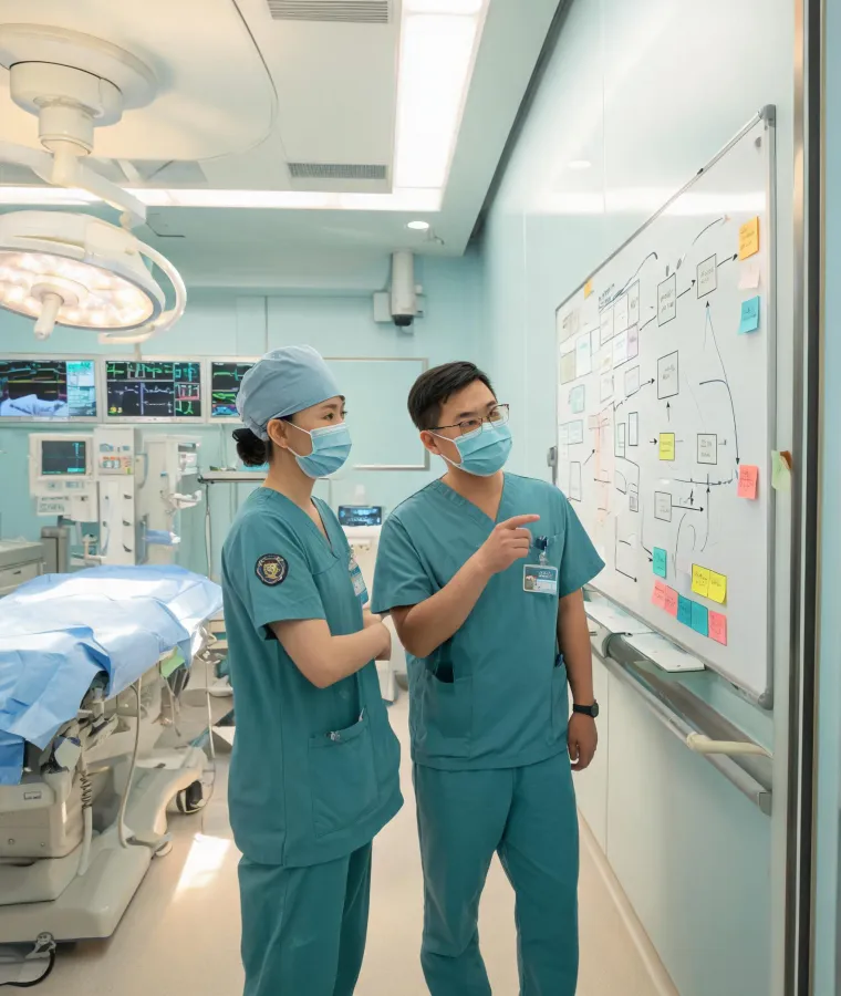 Clinical engineer discussing surgical workflow with an operating room leader